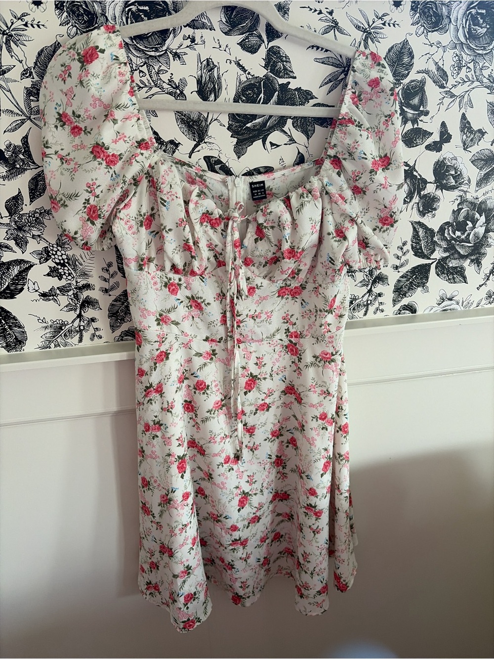 SHEIN White Mini Dress with Pink Floral Print